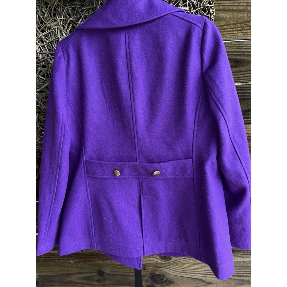 J.Crew Purple Wool Blend Double Breasted Pea Coat with gold buttons Size 10 - Picture 6 of 7